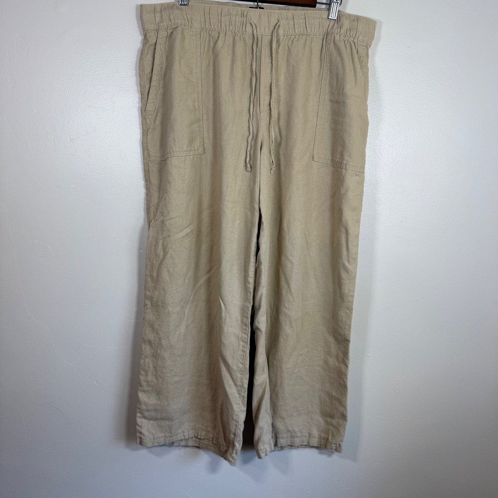 Gap Linen Blend Wide Leg Relaxed Drawstring Pants Size Large Beige